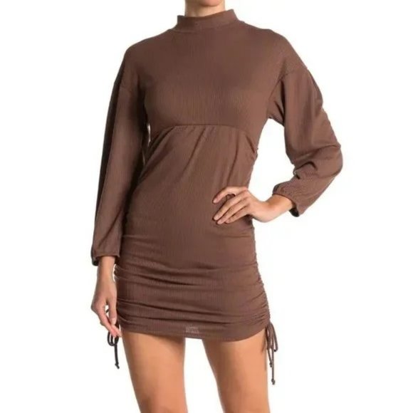 Velvet Torch Women's Chocolate Tie Side Midi Rib Knit Dress SZ XL - Picture 1 of 10